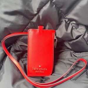 Kate Spade Red /Orange Madison Card Case Lanyard
